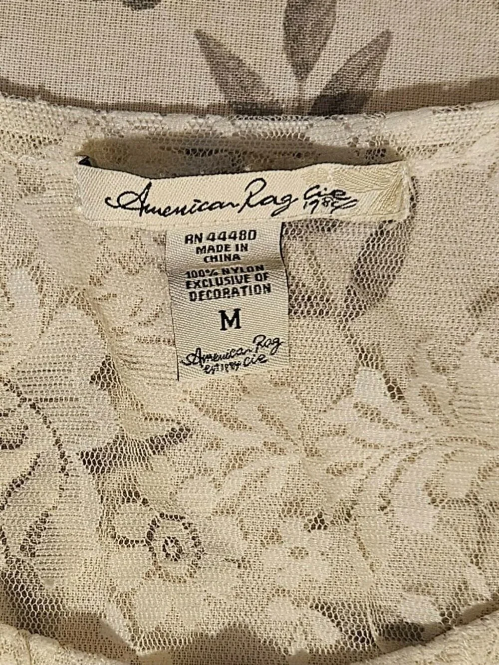 American Rag Lace Boho Top Cream Button Front Tie Neck Size M - Picture 5 of 5
